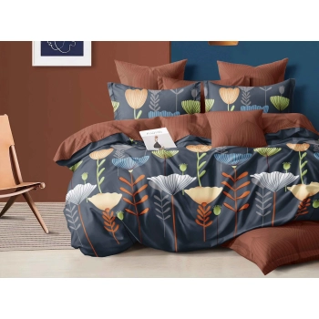 Pościel 200x220 bawełna satynowa granoowa brązowa PK593